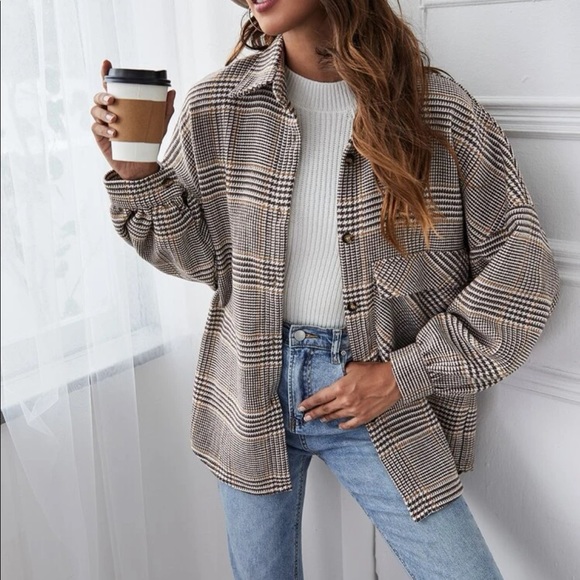 Plaid pocket drop shoulder coat!! Worn once! - Picture 2 of 5